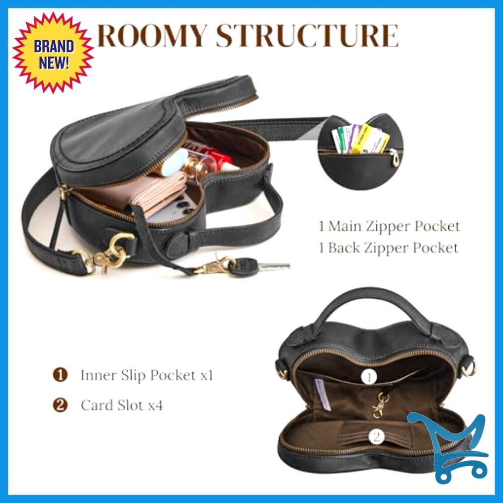 Leather Heart Crossbody Bag with Adjustable Strap, Compact Designer Purse - Picture 4 of 7